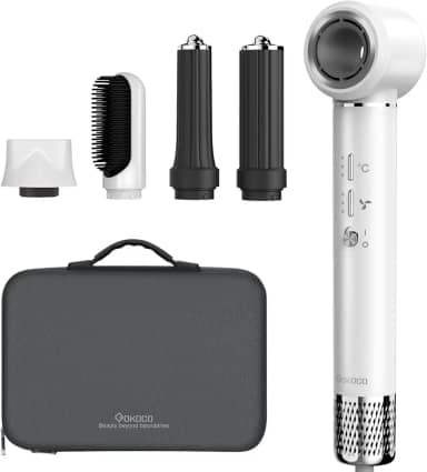 GOKOCO Secador de Cabelo 5 em 1 Conjunto, Escova Secadora 1400W Alta Velocidade 110000 Rpm, Kit Modelador Liso e Cacheado com Bocal Magnético 127Volt e 110Volt, Branco