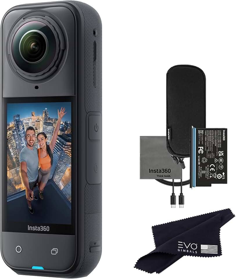 Insta360 X5 - Câmera de ação 360 à prova d'água com sensores de 1/3.3 cm, vídeo HDR 8K 360, foto de 72 MP, lente única 4K60fps, desempenho aprimorado em pouca luz, lentes atualizadas substituíveis
