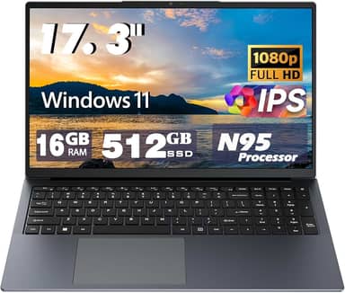 Laptop de 17 polegadas, processador de 12ª geração N95 4C 4T (até 3,4 GHz), 16 GB DDR4 RAM 512 GB SSD, bateria grande 1920 x 1080, 10000 mAh, tipo C (data), WiFi5, BT, RJ45, alto-falantes estéreo