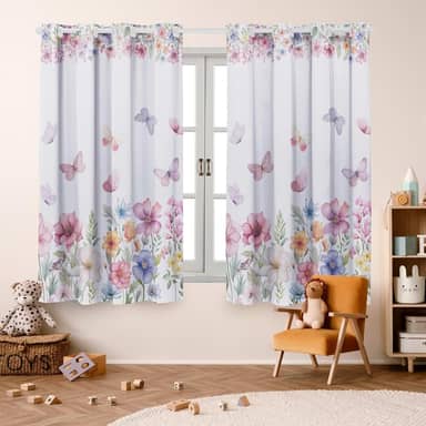 Cortina Infantil Estampada, 2,00x1,50m, Poliéster, para Quarto de Menina ou Menino, Decorativa (BORBOLETA ENCANTADA)