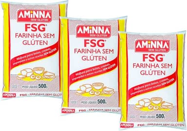 Kit 3 Farinha FSG Sem Glúten Massas e Bolos 500g Aminna