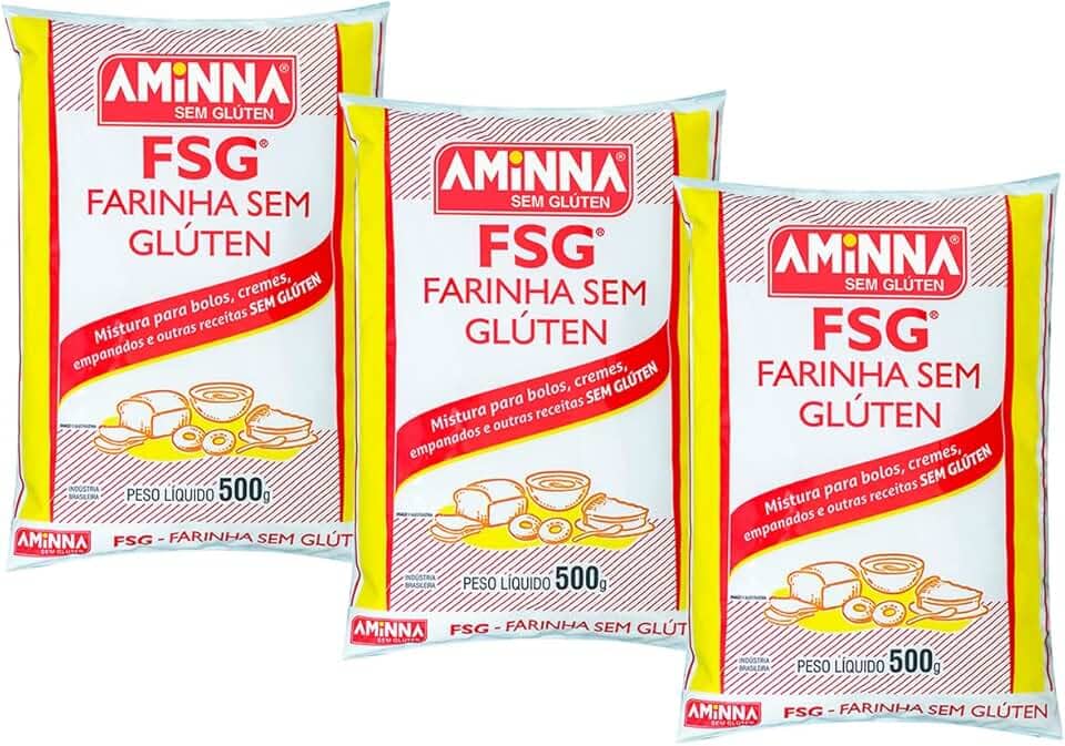 Kit 3 Farinha FSG Sem Glúten Massas e Bolos 500g Aminna