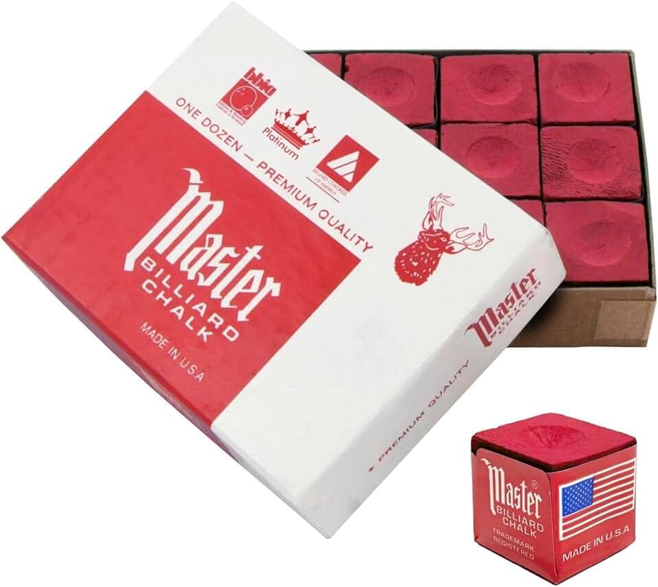 12un. Giz Master Profissional para Taco de Sinuca/Bilhar c/Sola de Couro Vermelho