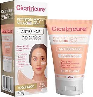 Cicatricure Protetor Solar Facial FPS 50 Antissinais Toque Seco Cor Clara, Previne Rugas e Manchas, Ultra Proteção UVA UVB, Ácido Hialurônico para Pele Oleosa, 40 ml