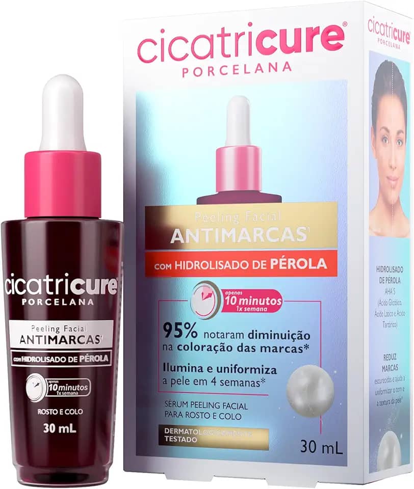 Cicatricure Porcelana Peeling Facial Antimarcas Clareador Serum para Rostro e Colo - Ilumina e Uniformiza a Pele, 95% Notaram Diminuição das Marcas em 4 Semanas - 30 ml
