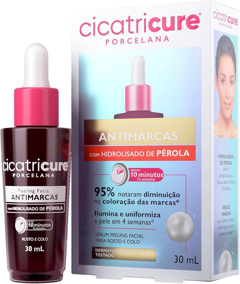 Cicatricure Porcelana Peeling Facial Antimarcas Clareador Serum para Rostro e Colo - Ilumina e Uniformiza a Pele, 95% Notaram Diminuição das Marcas em 4 Semanas - 30 ml