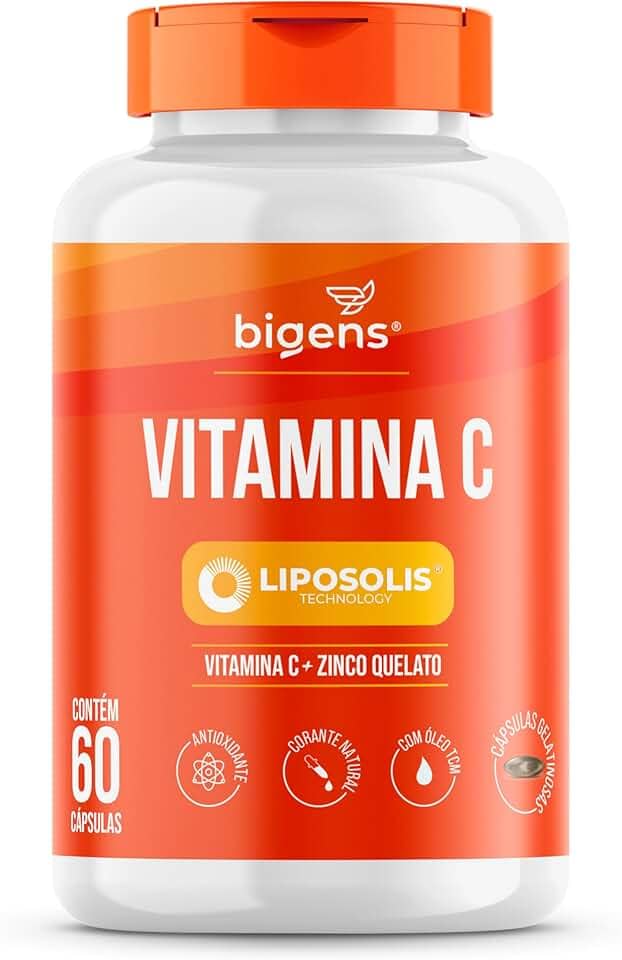 Vitamina C + Zinco Quelato LipoSolis® (Lipossomal, Alta Absorção), Formulado com TCM, 60 Caps, Bigens