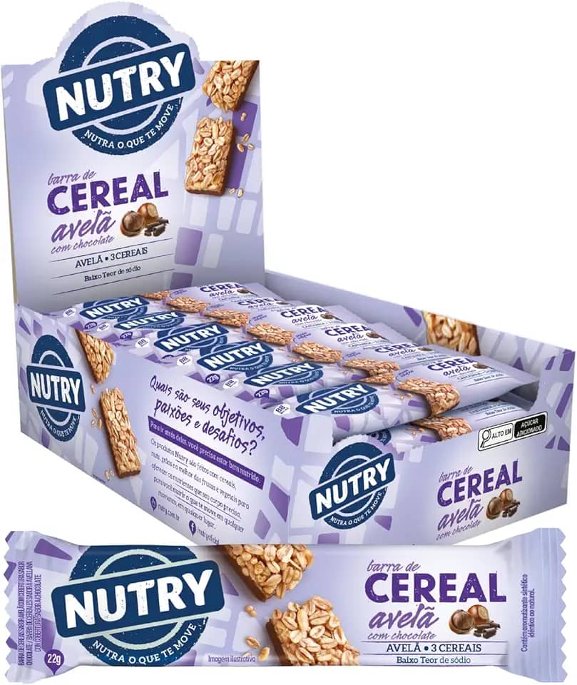 Barra de Cereal Avelã com Chocolate Nutry com 24 Unidades