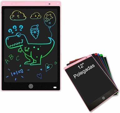 Lousa Mágica Digital Infantil 12" Polegadas Multicolorido Tablet Infantil Lcd Para Escrever e Desenhar (Rosa)
