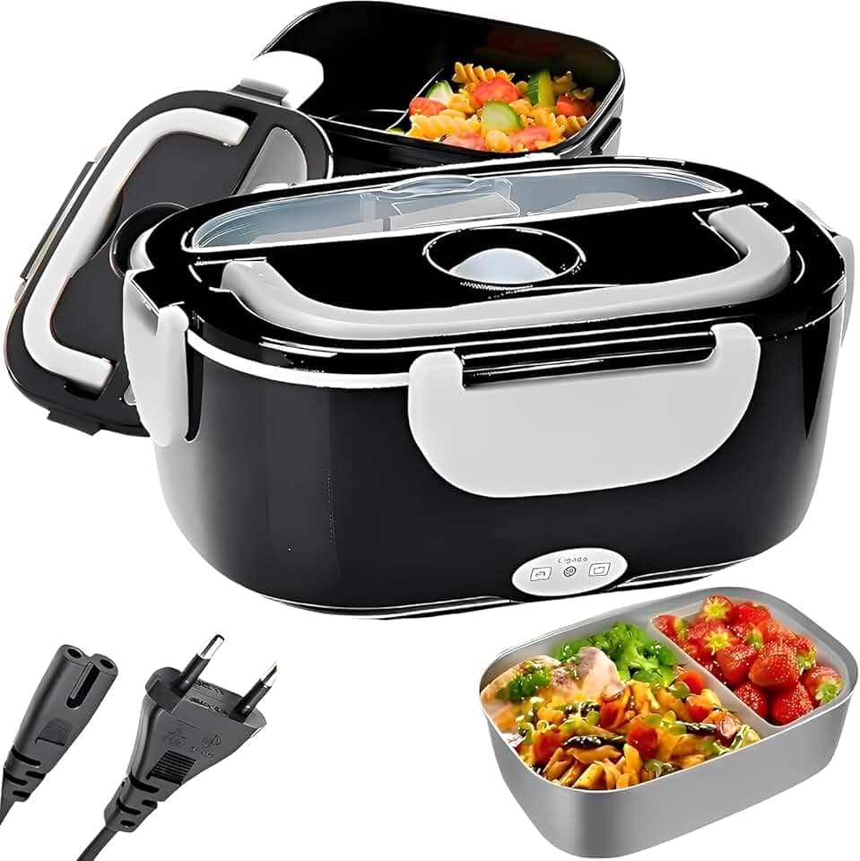 Marmita Elétrica Portátil 1,5L com Aquecimento Rápido e Tampa com Trava BiVolt 110V/220V Preta Premium