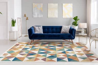 Tapete Aurora Retangular de 100X140 cm, Cor Azul, Verde e Bege, Edantex.