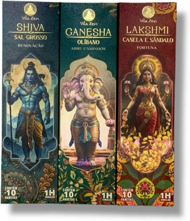 Kit 3 Incensos Vila Zen Deuses Hindus Prosperidade