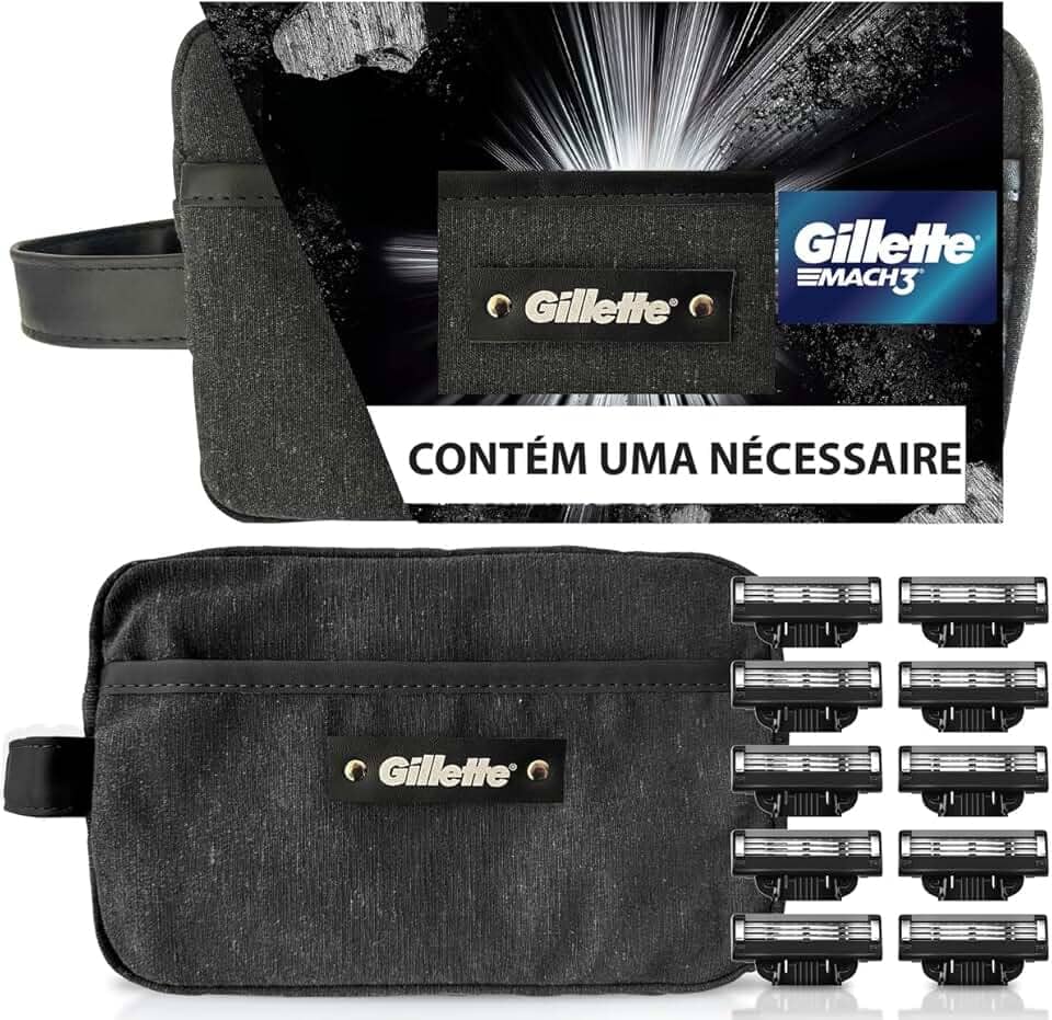 Kit Gillette Mach3 10 cargas + Necessaire, Higiene Pessoal, Cuidado com a barba, Lâminas e Aparelhos de Barbear