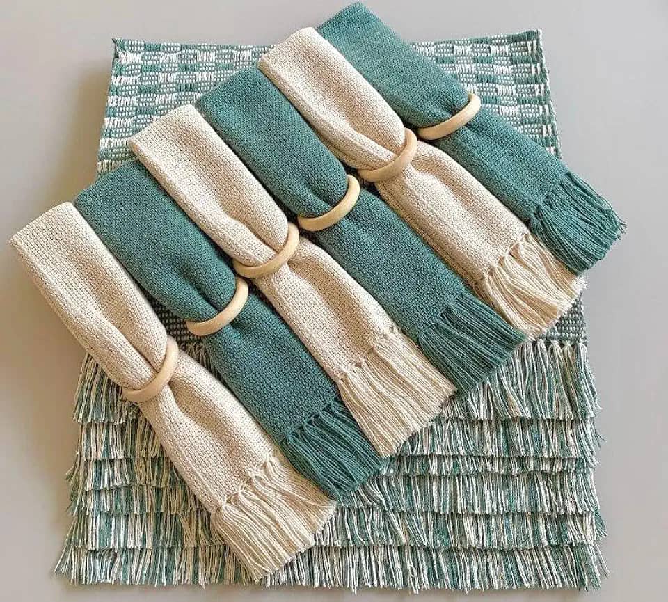 Jogo Americano Com Guardanapo De Algodão 6 Lugares Com Franjas Em Tear Mesa Posta Luxo (Diversas Cores) (Pistache)