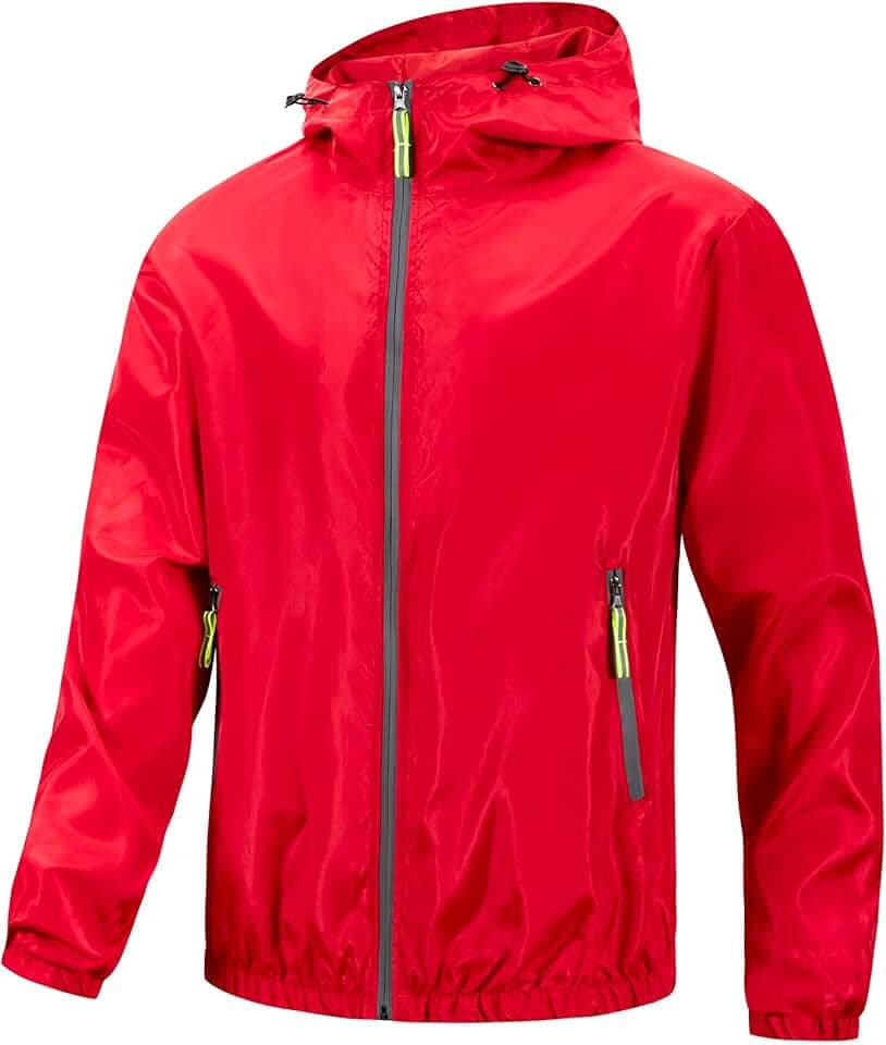 Jaqueta masculina refletiva para ciclismo corta-vento moda corrida viagem esportes casacos com capuz vermelho XGG