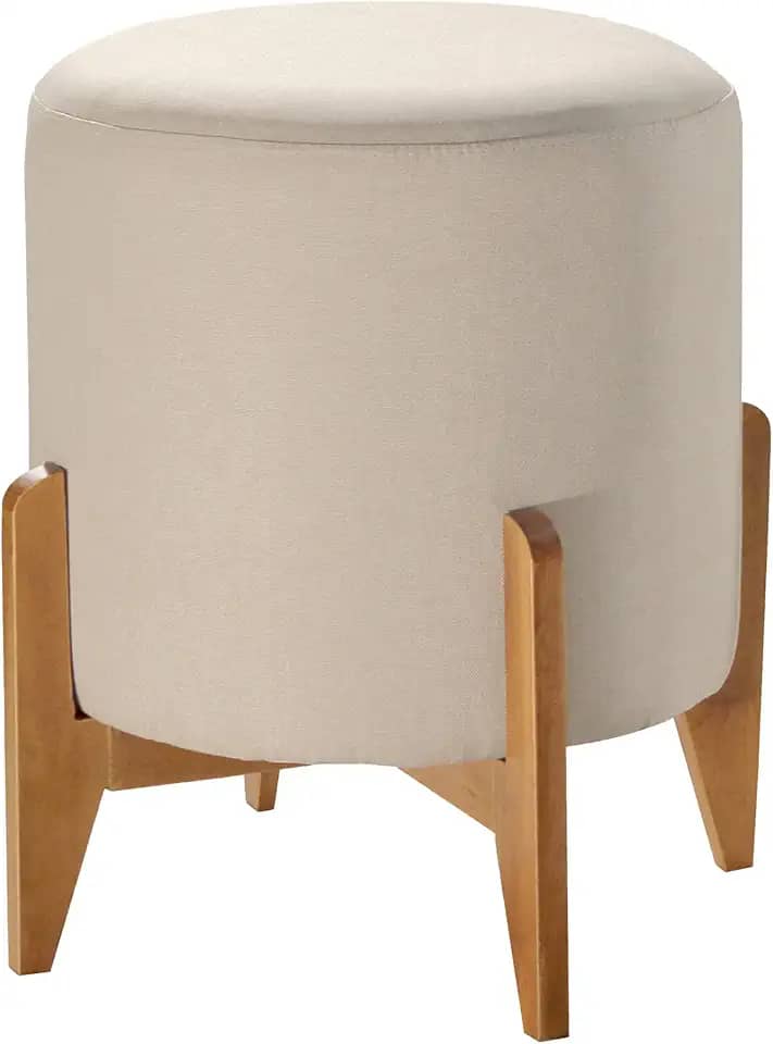 Puff em Linho Redondo Otavio Agarb Decor Cor:Linho Bege Claro