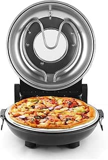 KLAIF Forno elétrico de pizza de bancada de 30 cm com pedra cerâmica, controles de temperatura ajustáveis duplos, inclui 4 ferramentas de pizza (preto)