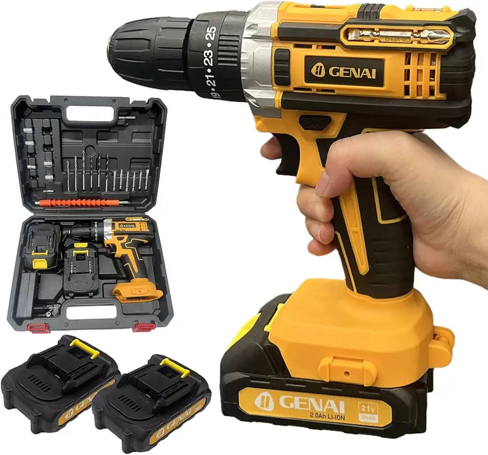 Parafusadeira e Furadeira 21V Parafusadeira Eletrica Furadeira Sem Fio com LED, Kit Parafusadeira de Impacto com 2 Baterias