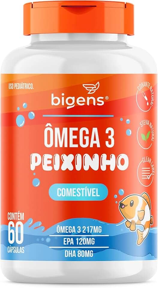 Ômega 3 Peixinho, Concentrado em EPA e DHA, Sabor laranja, 60 Caps Mastigáveis, Bigens