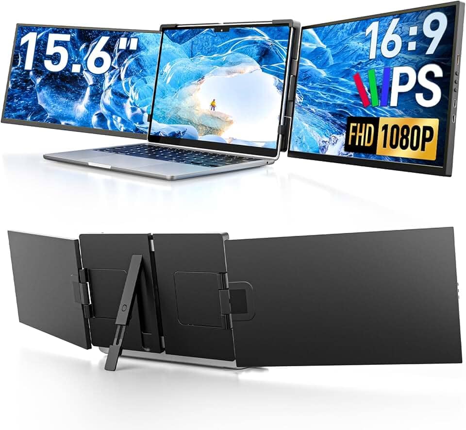Extensor de tela de 15,6 polegadas para laptop, monitor portátil FHD 1080p IPS para laptop, monitor estendido triplo duplo compatível com laptops Windows, Mac, Android, Chrome de 13 a 17