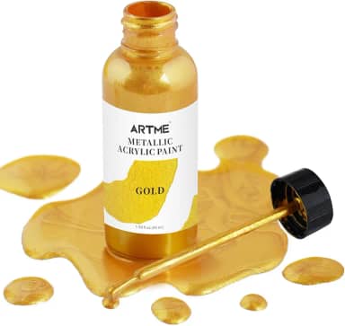 ARTME Tinta líquida de folha de ouro, 50 ml, tinta acrílica dourada metálica para pintura artística, artesanato, não tóxica, não desbota, ideal para tela, madeira, tecido, cerâmica, metal, móveis