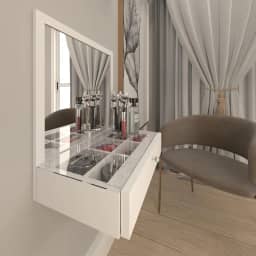 Penteadeira Sophia para Maquiagem e Joias Suspensa com Gaveta, Espelho e Tampo de Vidro 100% MDF