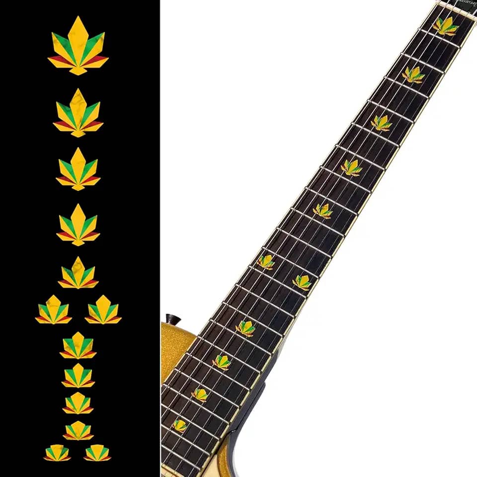 Marcadores de traste com adesivo incrustado para guitarras e baixo - 420 - cor rasta