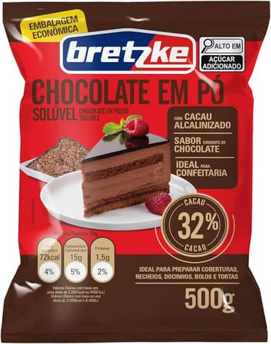 Bretzke – Chocolate em Pó 32% Cacau 500g | Ideal para Bolos, Coberturas e Recheios | Sabor Suave e Cremoso | Uso Doméstico e Profissional