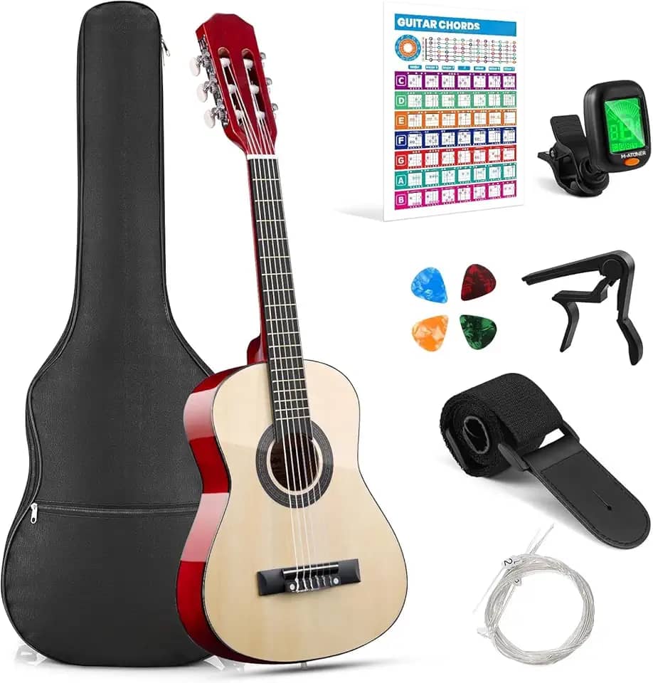 VEDO Violão Acústico para Iniciantes, Crianças e Adolescentes, 1/4 Tamanho Clássico com Cordas de Nylon, Inclui Poster de Acordes, Case, Afinador, Palhetas, Alça e Capotraste