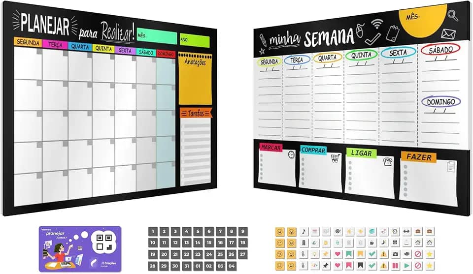 Quadros Planejadores Mensal e Semanal + 91 Imãs + Tecnologia