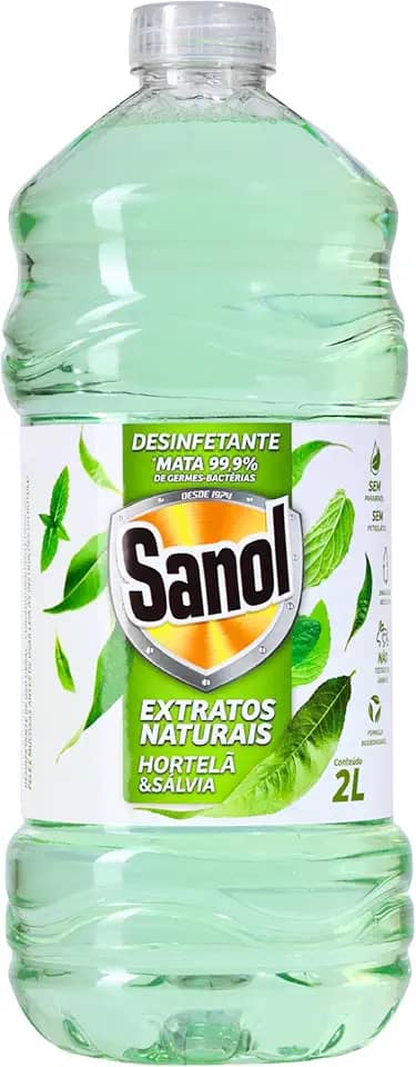 Sanol - Desinfetante Líquido para uso Geral, Extratos Naturais, Hortelã & Sálvia, Verde, 2 Litros
