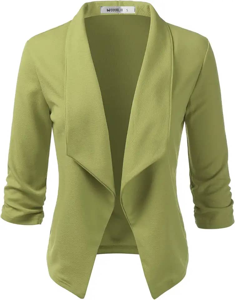 Blazer feminino leve e fino manga 3/4 aberto frontal com plus size