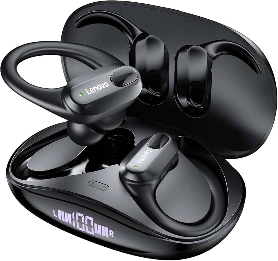 Lenovo Fone de Ouvido Sem Fio Original XT80 Esportes Fones de Ouvido Sem Fio HiFi Bluetooth 5.3 Fones de Ouvido Jogo Baixo com Mic Fone Bluetooth Redução de Ruído Earhooks XT80 preto