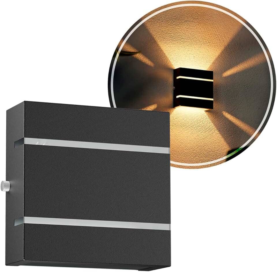 Arandela Externa Luminária de Parede Alumínio 2 Frisos 1 Foco 2 Fachos MF103 (Preto)