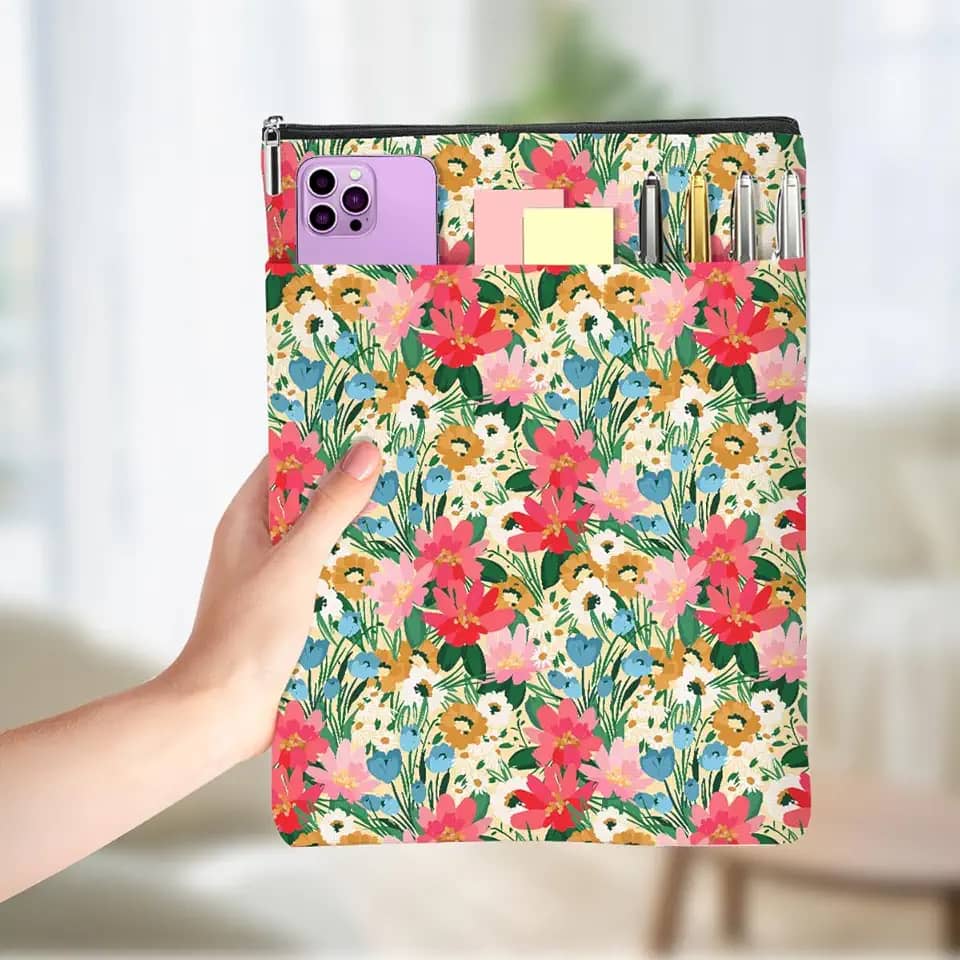 Presentes para amantes de livros estampados florais, capas de livros à prova d'água para livros com bolso frontal com zíper acessórios para livros presentes para mulheres, enfermeira, Natal, dia da