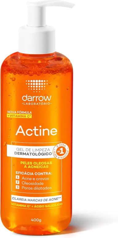 Darrow Actine Gel de Limpeza Dermatológico Facial com Ácido Salicílico, Vitamina C e Lactato de Mentila, Redução de 86% da Acne e -90% Oleosidade Imediatamente, 400g