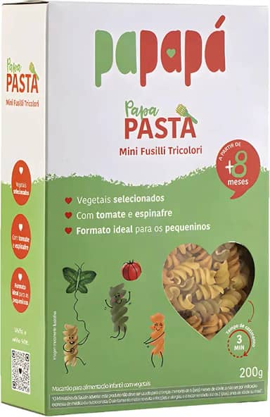 Papapá, Macarrão Infantil, Papa Pasta, Mini Fuzilli Tricolori, Vegetais, 200g, Verde