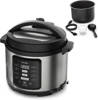 Panela pressão elétrica Electrolux digital capacidade 5L silenciosa segura 10 travas segurança 9 receitas pré-programadas PCC15 inox preto 127v por Rita Lobo