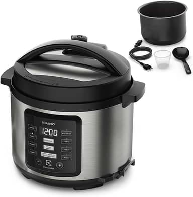 Panela pressão elétrica Electrolux digital capacidade 5L silenciosa segura 10 travas segurança 9 receitas pré-programadas PCC15 inox preto 127v por Rita Lobo