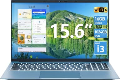 SGIN Laptop de 15,6 polegadas, laptops Windows 11 com 16 GB de RAM SSD de 1024 GB, CPU Core i3-10100Y (até 3,9 GHz), teclado retroiluminado, WiFi 6, bateria de 53,2 Wh, HDMI, visualização em 180°