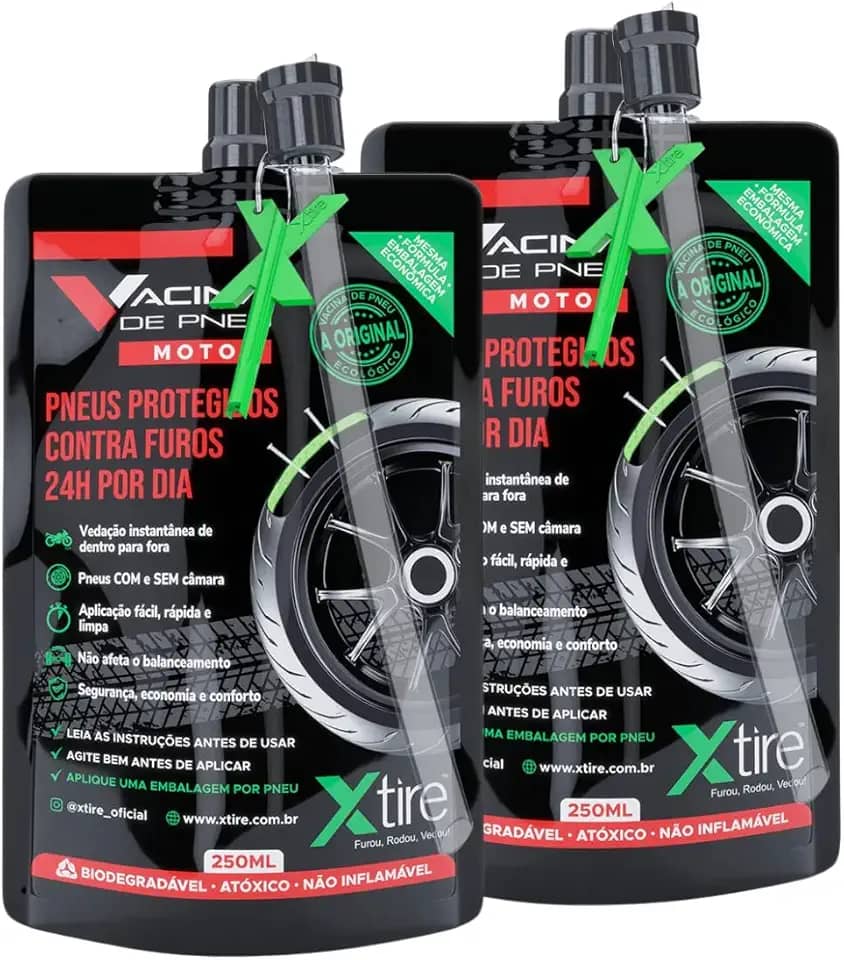 Kit 2 Vacinas Blindagem Selante Para Pneu Moto Xtire 250ml
