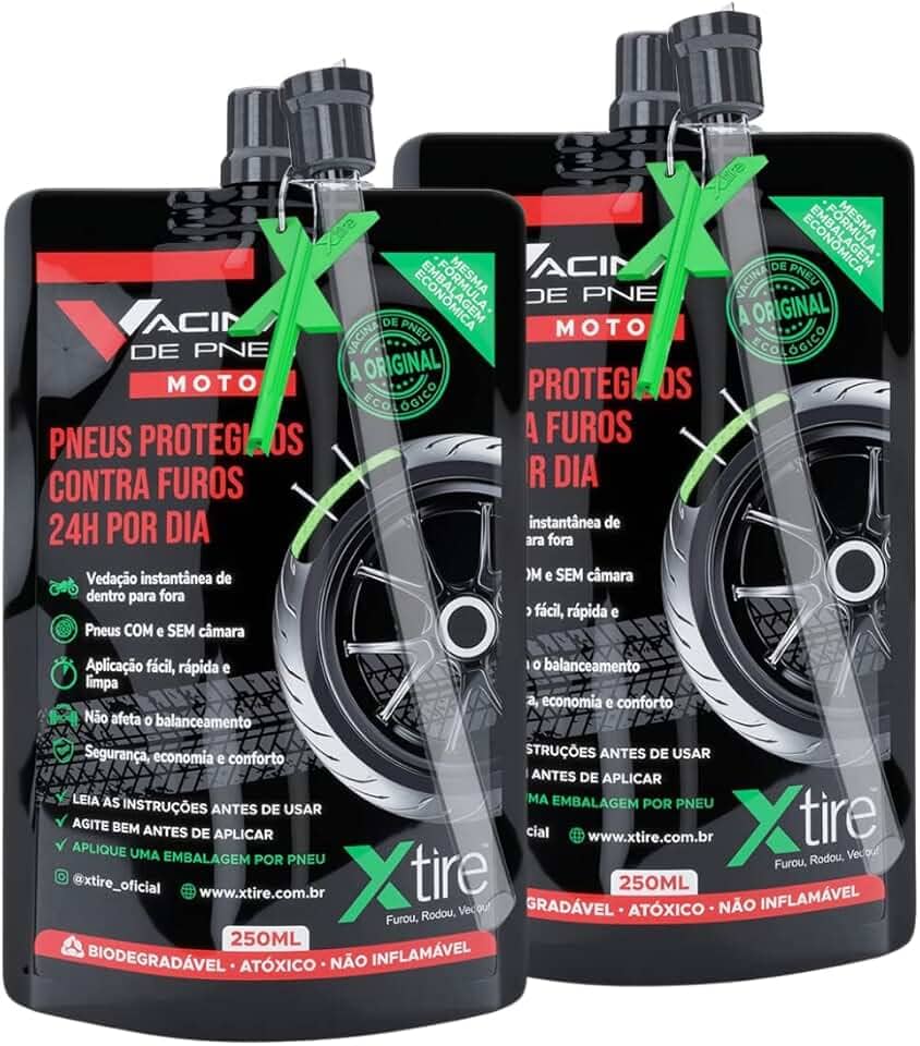 Kit 2 Vacinas Blindagem Selante Para Pneu Moto Xtire 250ml
