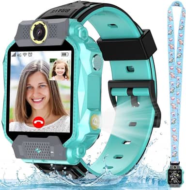 4G Kids Phone Watch - Rastreador com Localização GPS Chamada de vídeo à prova d'água, 1,54 polegadas Rastreador de Atividade, Cartão SIM inserido, WiFi com câmera(ciano)