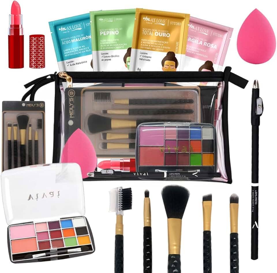 Kit de maquiagem e completo com estojo sombras e pincéis para mulher, esposa, adolescente (Base Escura)