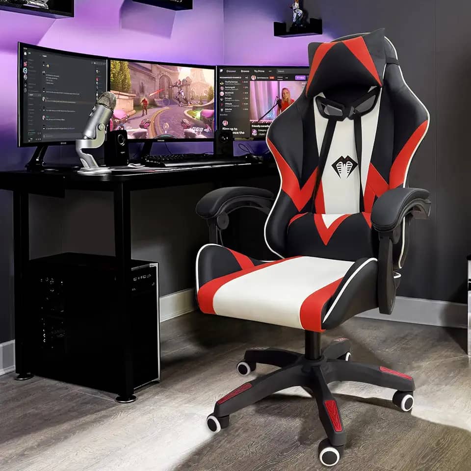 Cadeira Gamer Python Fly, Design Estilo Gamer, Tecido Respirável, Design Ergonômico (Vermelho)