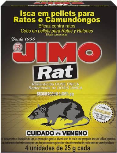 JIMO Rat Raticida Granulado Eficaz Contra Ratos e Camundongos Elimina a Ninhada Totalmente Seguro Estojo com 4 unidades 25g cada
