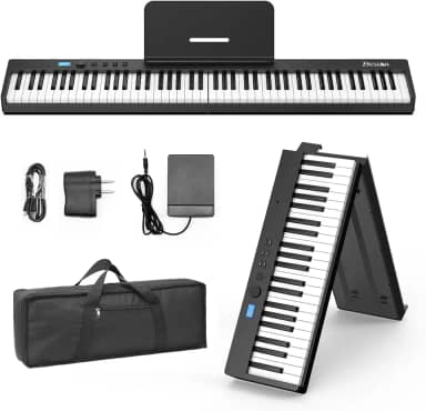 BESFAN Teclado de piano de 88 teclas BSP-10F Piano dobrável portátil com teclas semipesadas, 128 tons, USB MIDI, pedal de sustentação, suporte de música para presentes iniciantes, preto