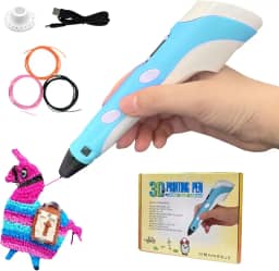 Caneta 3D com Display LED, Caneta 3D Para Crianças, Kit Filamentos Coloridos PLA, Adaptador AC, Base de Suporte, Brinquedos para Meninos e Meninas, DIY Presente de Dia das Crianças (Tricolor Azul)
