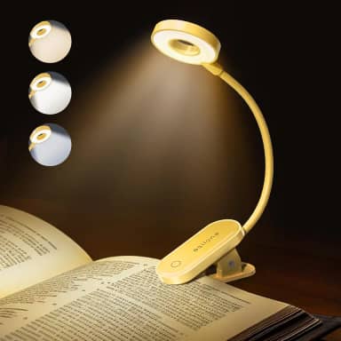 enclize Luz de Livro LED Recarregável com Brilho Contínuo e 3 Temperaturas de Cor, Clipe Fácil Na Lâmpada de Leitura para Leitura À Noite Na Cama, Amarela