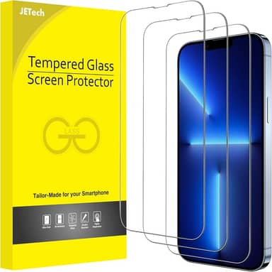 JETech Película de Vidro Temperado de Cobertura Total para iPhone 13 Pro Max 6,7 Polegadas, 9H Protetor de Tela Caso-Amigável, HD Transparente, Pacote com 3